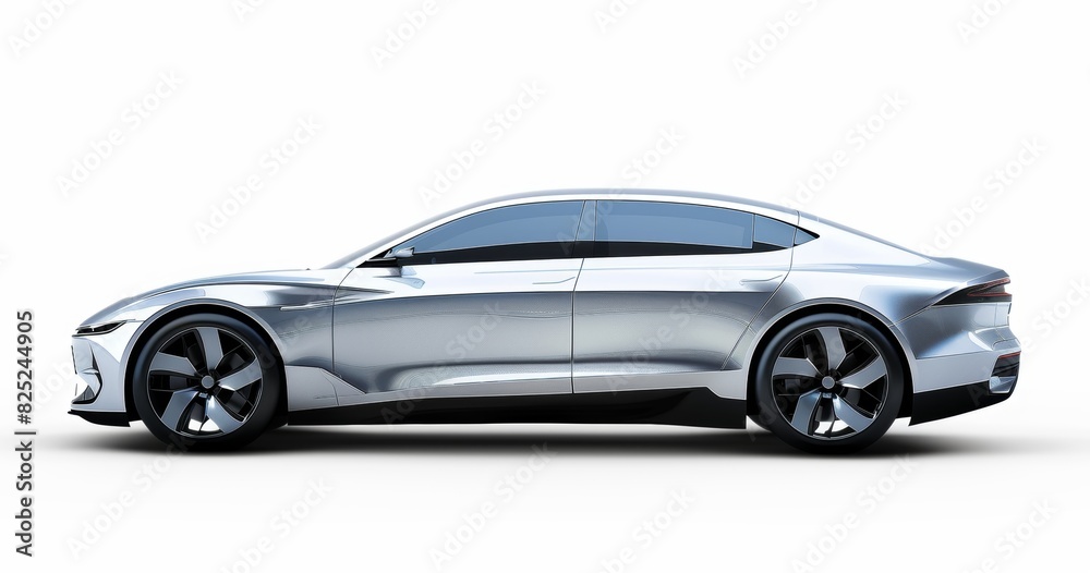 silver modern sedan concept car isolated on white background Generative AI silver modern sedan concept car isolated on white background Generative AI