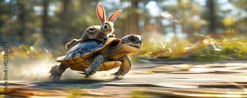 Fast Turtle and Rabbit Hitching a Ride