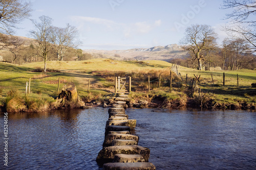 Stones for crossing the river Rothay in cumbria photo