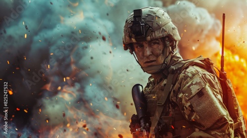Portrait of special forces soldier in action.