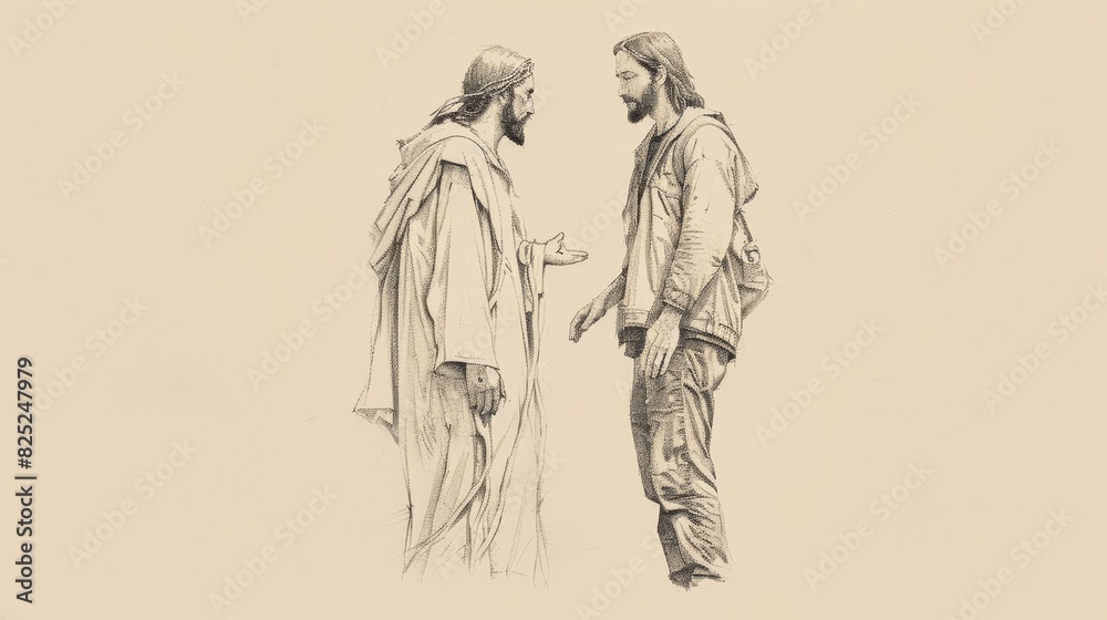 Jesus Standing Beside a Person Facing a Difficult Decision, Offering Guidance, Biblical Illustration of Support and Wisdom Jesus Standing Beside a Person Facing a Difficult Decision, Offering Guidance, Biblical Illustration of Support and Wisdom