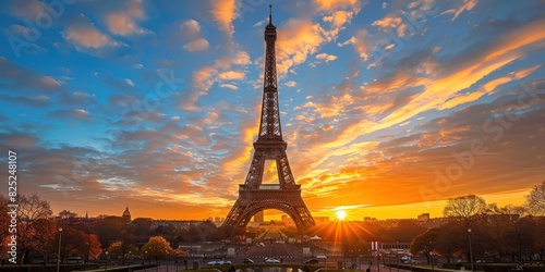 Paris Panorama With Eiffel Tower at Sunset © Nikki AI
