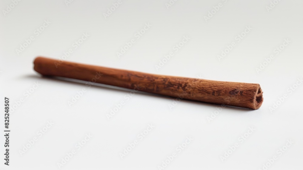 A cinnamon stick is placed on a white background A cinnamon stick is placed on a white background