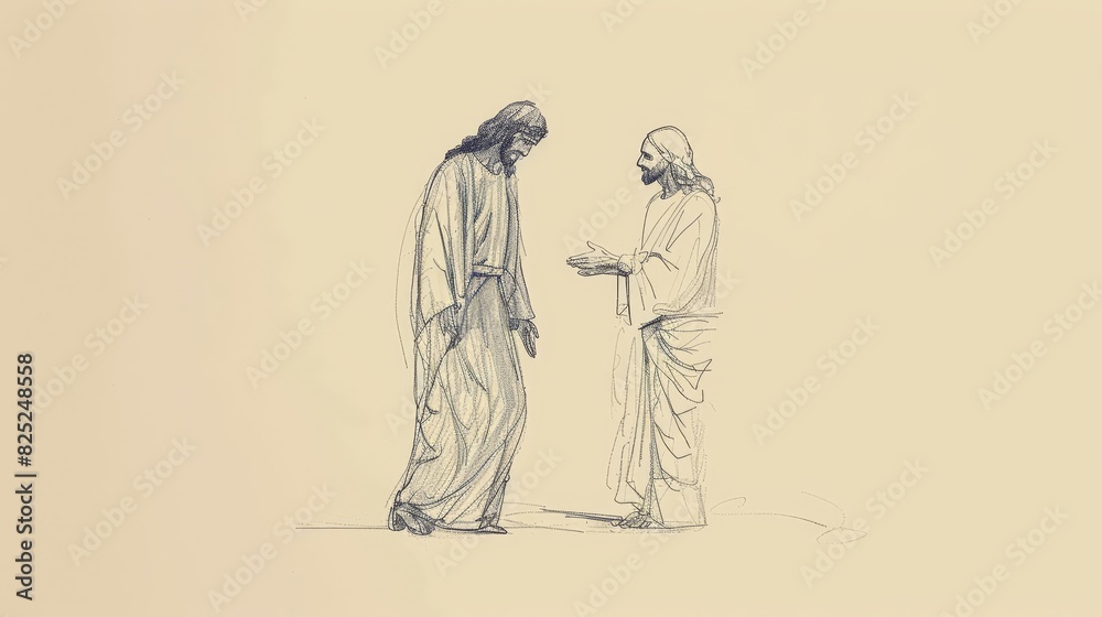 Jesus Standing Beside a Person Facing a Difficult Decision, Offering Guidance, Biblical Illustration of Support and Wisdom Jesus Standing Beside a Person Facing a Difficult Decision, Offering Guidance, Biblical Illustration of Support and Wisdom
