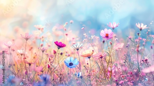 Subtly Blurred Meadow with Colorful Wildflowers Creating a Dreamy Effect © Wedee