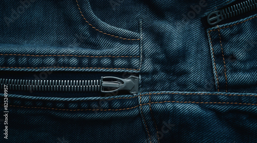 Imagem mostrando uma textura jeans com zíper parcialmente aberto. Bandeira criativa. Imagem do espaço de cópia photo
