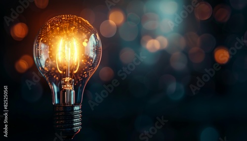 Idea. Light bulb on dark background. Concept of new idea, innovation, creative thinking. photo