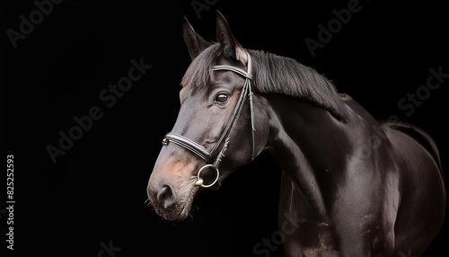 horse close up head on black background