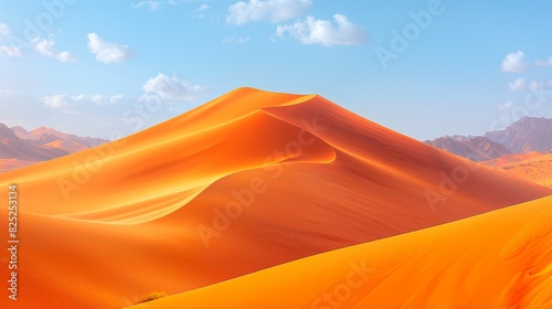 Vibrant orange sand dunes under a bright blue sky with scattered clouds  showcasing the beauty and expanse of desert landscapes.