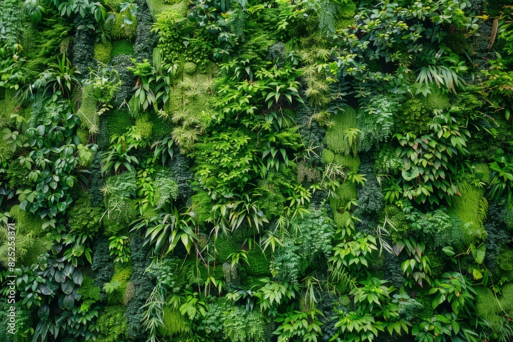 Green Botanical Wall with Moss and Leafy Plants Green Botanical Wall with Moss and Leafy Plants