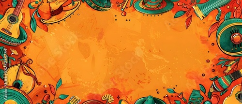 Vibrant Doodle Inspired Border Frame with Hispanic Heritage Symbols for Mockup Background