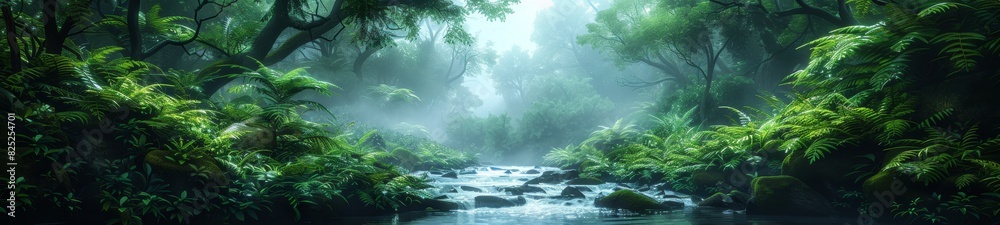 Background Tropical. Ferns unfurl their delicate fronds, adding a touch of feathery elegance to the forest floor, their presence a testament to the abundance of moisture in the air.