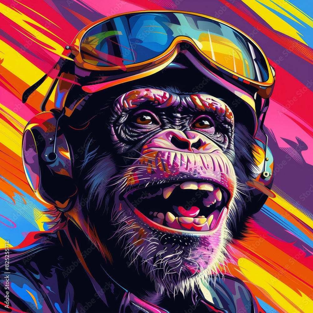Φωτογραφία Illustration art of a joyful monkey, colorful racing, close-up
