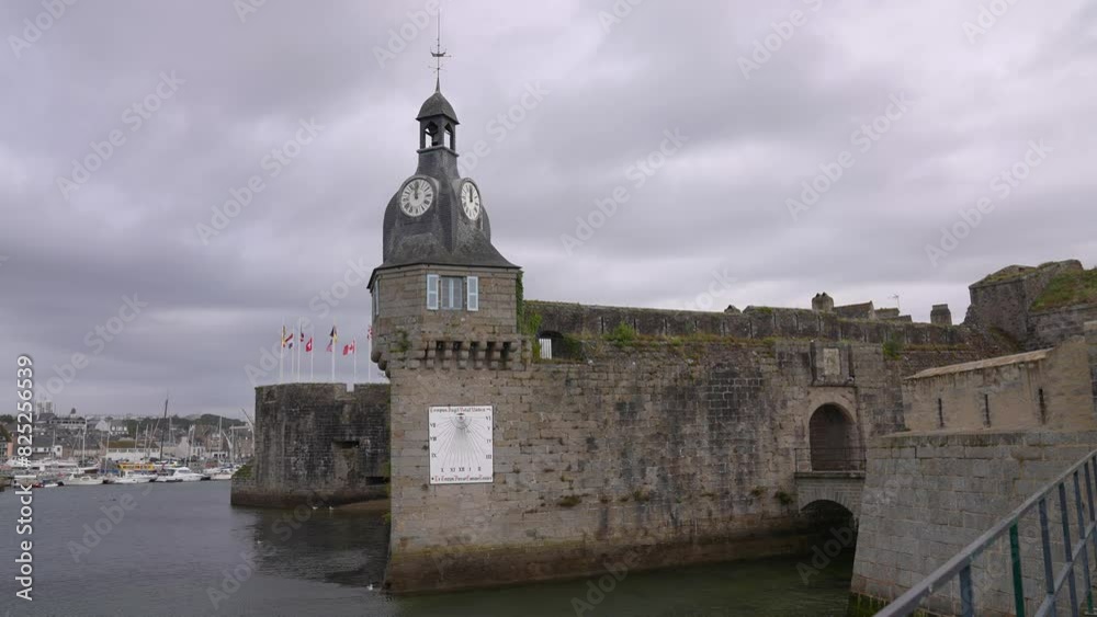 Ville Close, Medieval Walled Town of Concarneau, Brittany, France. Entrance Bridge and Clock Tower Ville Close, Medieval Walled Town of Concarneau, Brittany, France. Entrance Bridge and Clock Tower