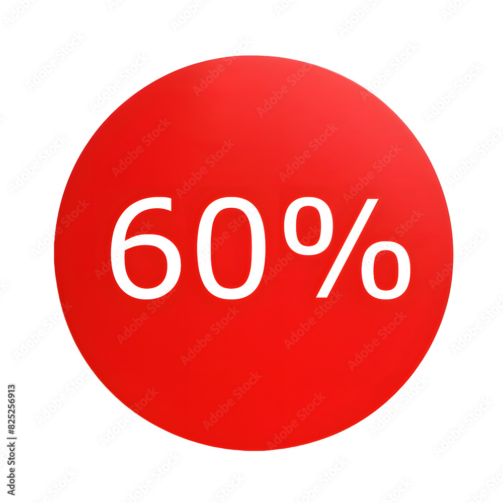A round red sticker with white text announcing a 60% discount. Perfect for sales and promotions A round red sticker with white text announcing a 60% discount. Perfect for sales and promotions