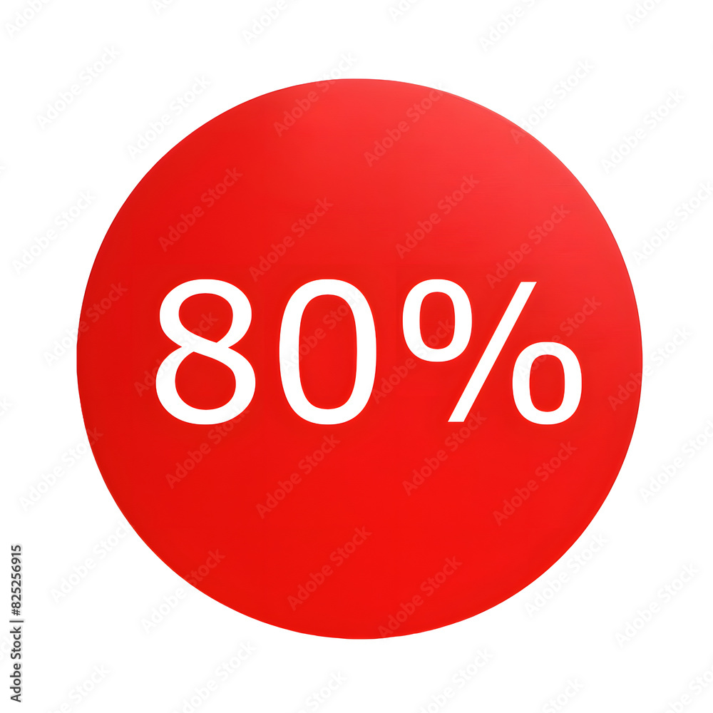 A round red sticker with white text announcing a 80% discount. Perfect for sales and promotions A round red sticker with white text announcing a 80% discount. Perfect for sales and promotions