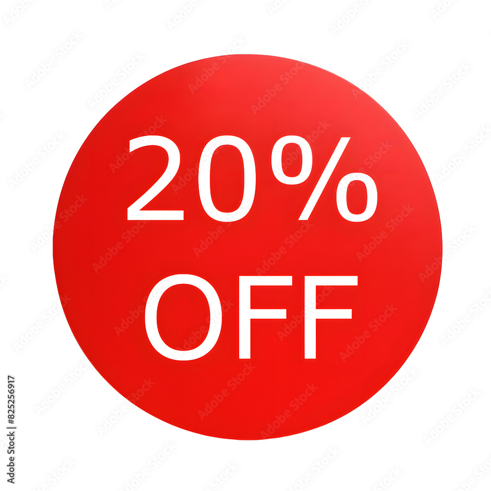 A round red sticker with white text announcing a 20% discount. Perfect for sales and promotions A round red sticker with white text announcing a 20% discount. Perfect for sales and promotions