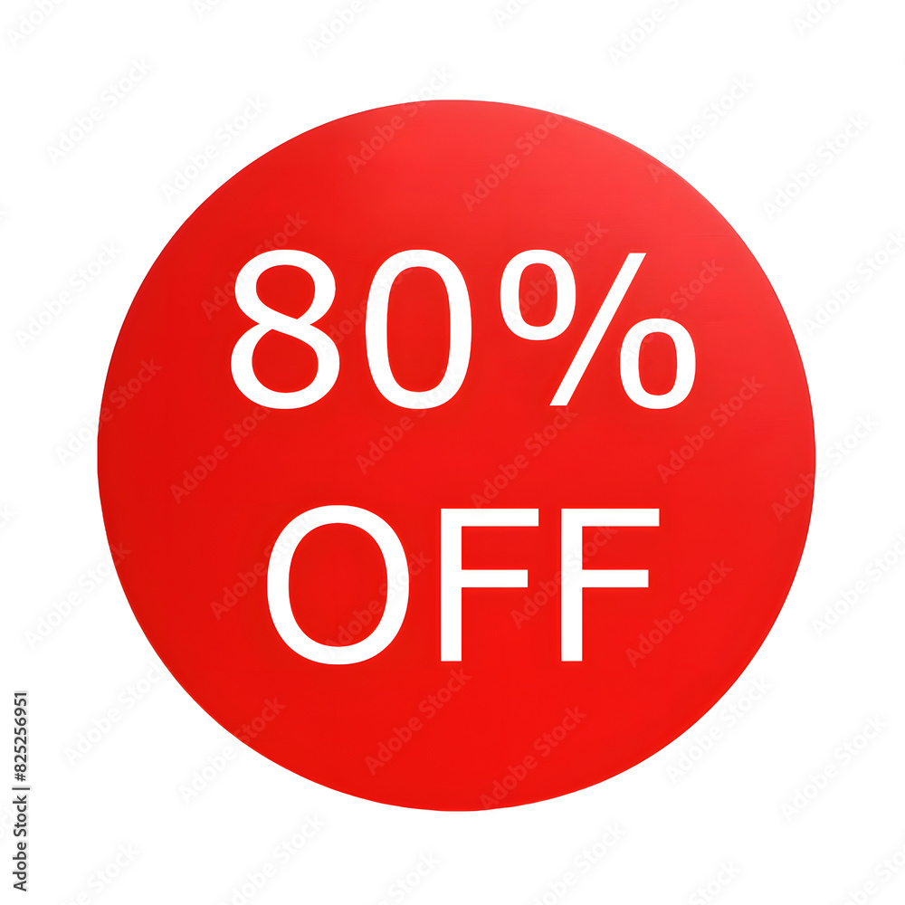 A round red sticker with white text announcing a 80% discount. Perfect for sales and promotions A round red sticker with white text announcing a 80% discount. Perfect for sales and promotions