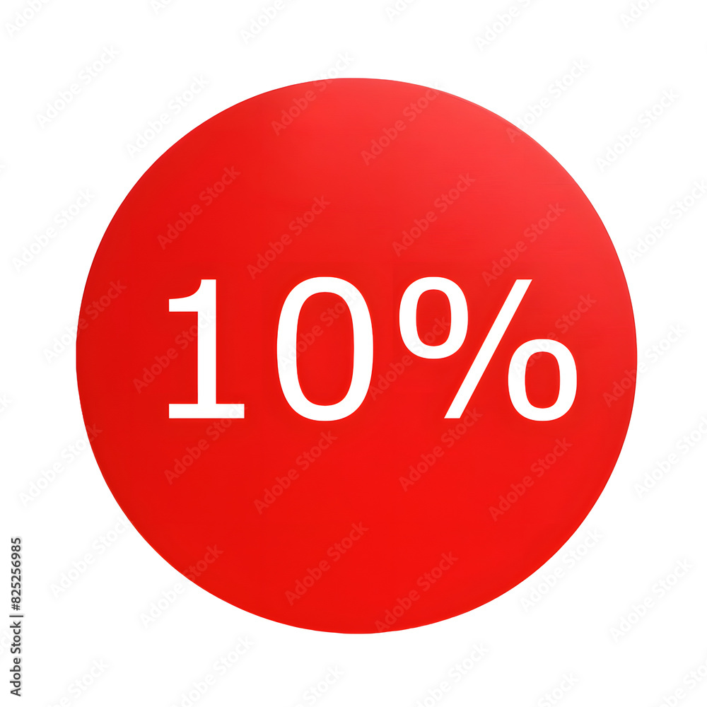 A round red sticker with white text announcing a 10% discount. Perfect for sales and promotions A round red sticker with white text announcing a 10% discount. Perfect for sales and promotions