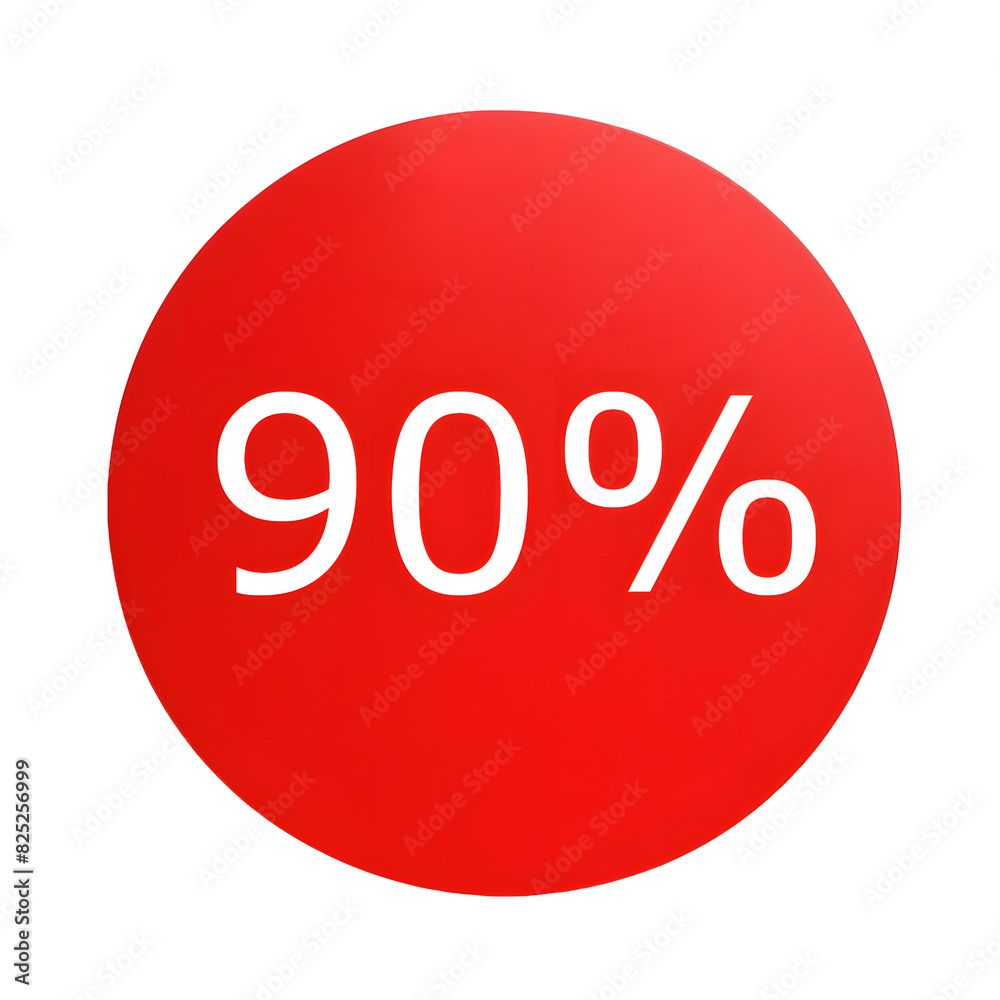 A round red sticker with white text announcing a 90% discount. Perfect for sales and promotions A round red sticker with white text announcing a 90% discount. Perfect for sales and promotions