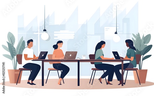 Illustration of Team Meeting in Modern Office