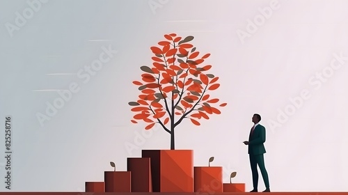 Man with Red Tree - Autumn Scene Illustration