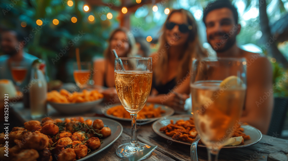 Group of young friends having fun in restaurant, talking and laughing while dining at table. Group of young friends having fun in restaurant, talking and laughing while dining at table.
