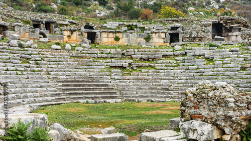 Ancient amphitheater stone steps. Turkey