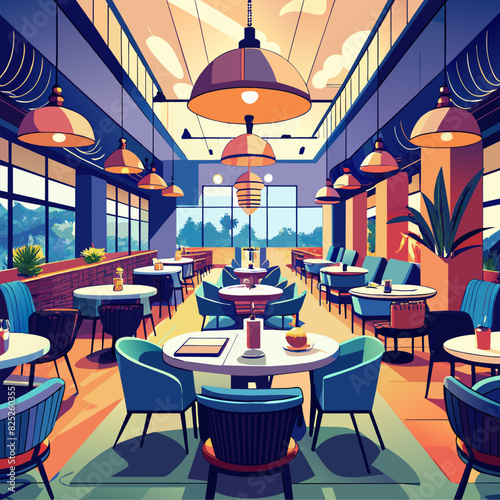 Tables Ready at a Large Luxury Restaurant with a Modern Ambiance for Stylish Dining. 