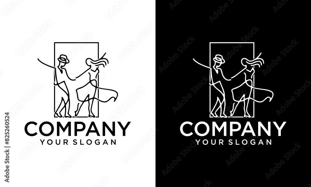 Creative Linear Couple dancing Logo. Abstract linear man and woman logo for a dance festival