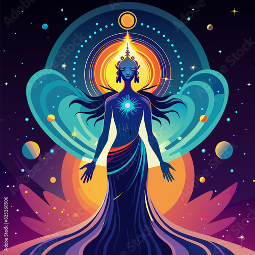 universe meta human goddess spirit silhouette on galaxy space background, new quality colorful spiritual stock image illustration wallpaper design