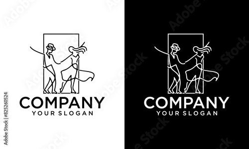 Creative Linear Couple dancing Logo. Abstract linear man and woman logo for a dance festival