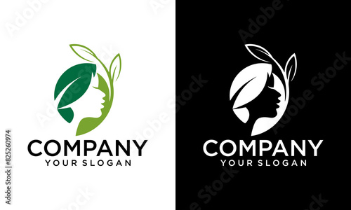 Creative Natural Leaf Beauty woman face logo design