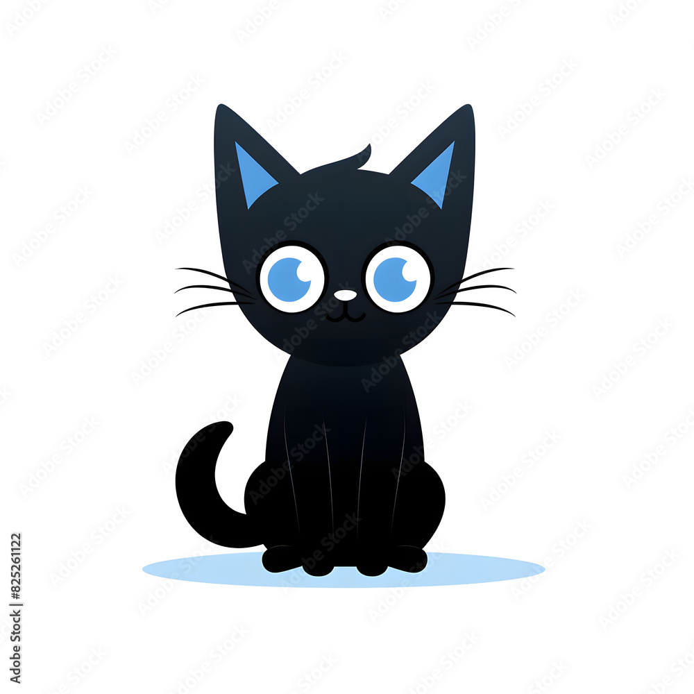 Black Cat with Blue Eyes on White Background Black Cat with Blue Eyes on White Background