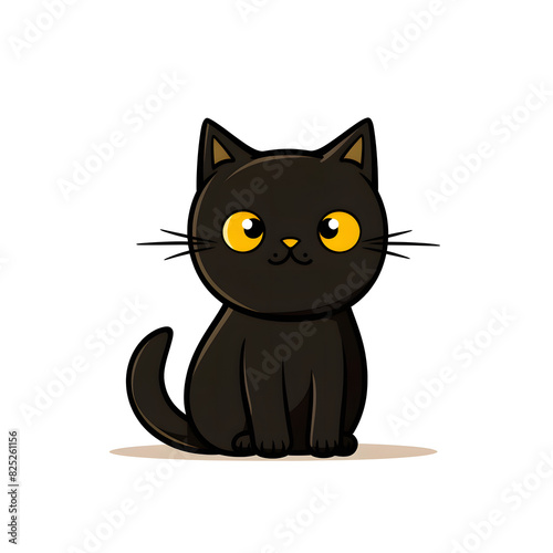 Adorable Black Cat with Big Eyes on Yellow Background