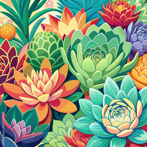 colourful succulent plants background,  plant texture