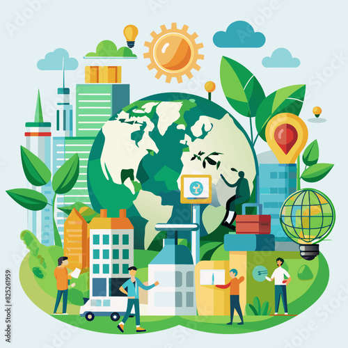 Eco friendly, green economy business concept. Carbon neutral and net zero target. Sustainable enviroment and business. Build green community and smart city for eco friendly.