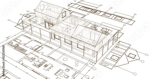 house architectural project sketch 3d illustration 