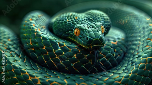 Emerald Serpent Slithers Along Verdant Perch photo