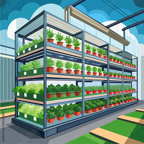Hydroponics vertical farm in building with high technology farming, agricultural greenhouse with hydroponic shelves