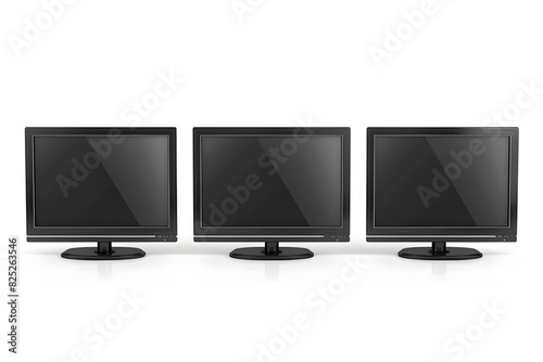 3 flat black televisions with different aspect ratio on white background