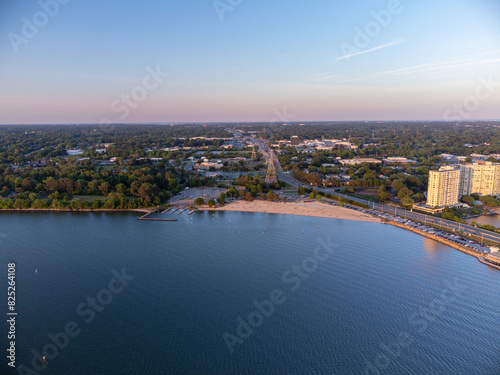 Newport News, Virginia, USA, Aerial photo of Huntington Beach at sunset