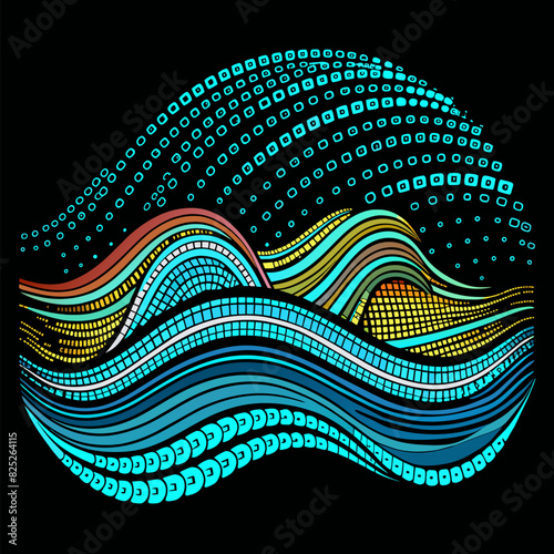 Waves of binary code over black background, ocean of information concept