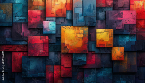 A colorful wall made of blocks with a red square in the middle by AI generated image photo