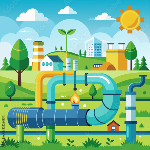 hydrogen pipeline in grass field highlighting eco-friendly, carbon-neutral energy alternatives replacing residential natural gas