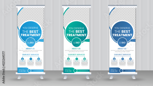 Modern Medical Roll Up banner stand vector creative design set, Hospital x banner or sale banner template billboard of trendy flag banner or pull up banner, Standee clinic template