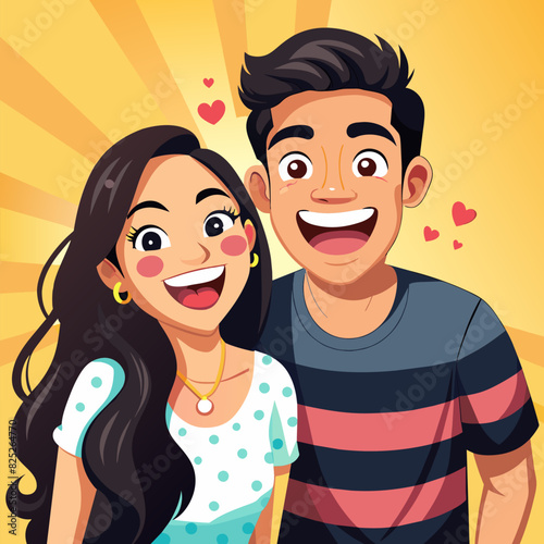 happy amazed couple of young people