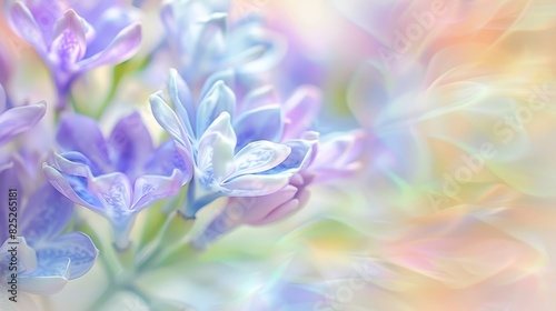 Artistic close-up of purple flowers with soft  flowing pastel background  creating a dreamy and abstract floral image.
