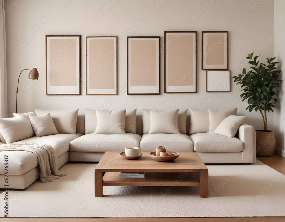 Frame mockup, ISO A paper size. Living room wall poster mockup. Modern interior design.Living room Interior mockup with house background. 3D render Frame mockup, ISO A paper size. Living room wall poster mockup. Modern interior design.Living room Interior mockup with house background. 3D render
