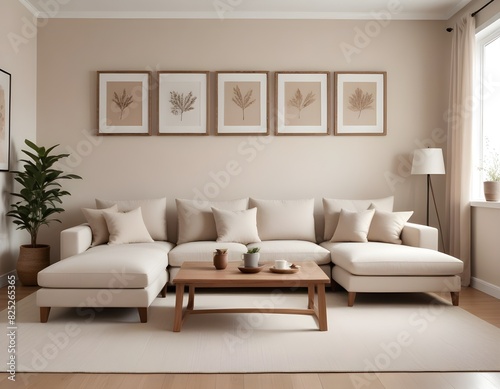 Frame mockup  ISO A paper size. Living room wall poster mockup. Modern interior design.Living room Interior mockup with house background. 3D render